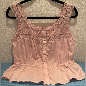 GAP Light Pink/Rose Lace Button-Down Blouse Cami
